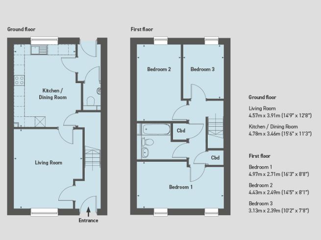 Floor plan, 3 bedroom house - artist's impression subject to change.